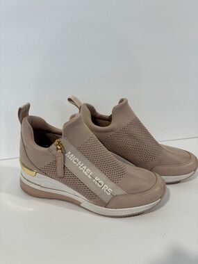 Michael Kors Willis Taupe Knit Slip-On Sneakers